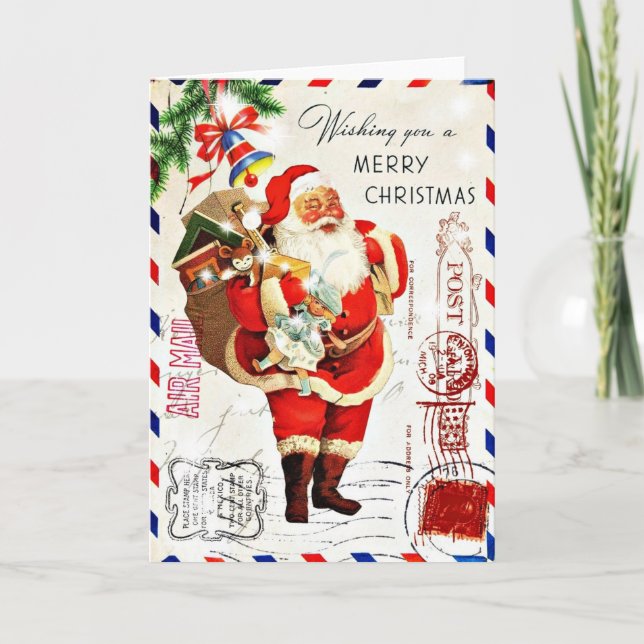 Vintage Cute Santa Claus Christmas Holiday Card (Front)