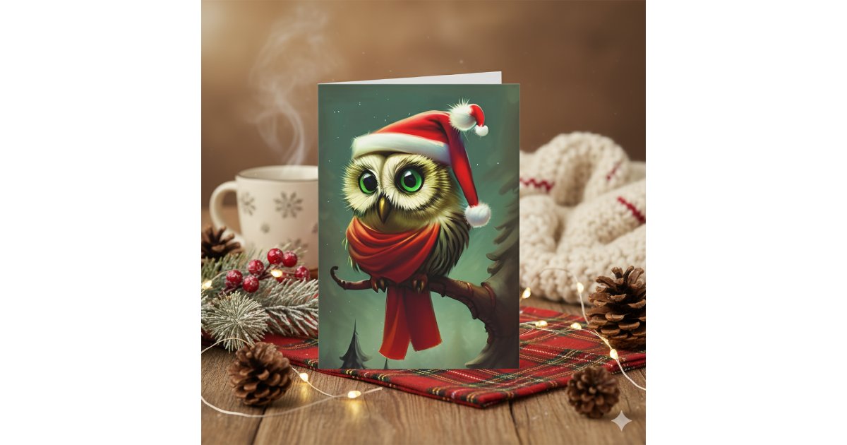 Vintage Cute Santa Owl Christmas Holiday Card | Zazzle