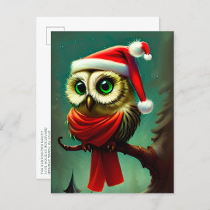 Vintage Cute Santa Owl Christmas Holiday Invitation Postcard