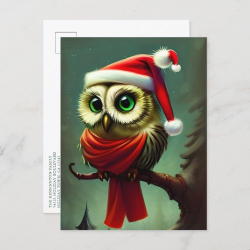 Vintage Cute Santa Owl Christmas Holiday Invitation Postcard