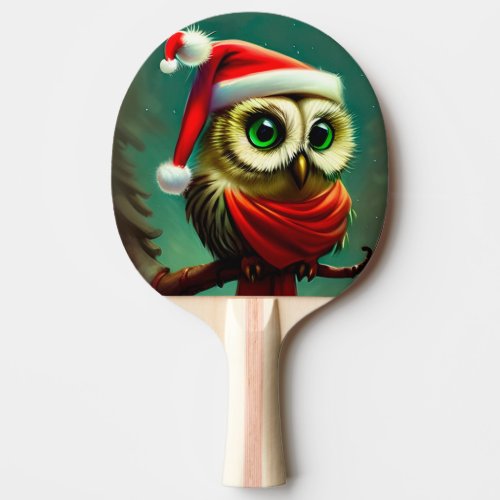Vintage Cute Santa Owl Christmas Holiday Ping Pong Paddle