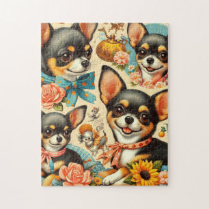 Vintage Cute Seamless Chihuahua Jigsaw Puzzle