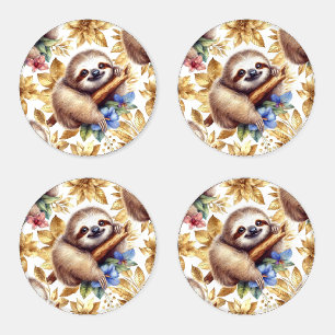 Vintage Cute Sloth Pattern Coaster Set