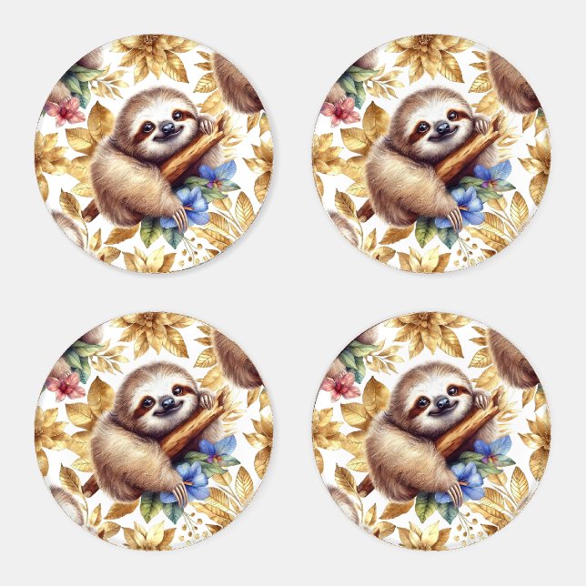 Vintage Cute Sloth Pattern Coaster Set (Set)