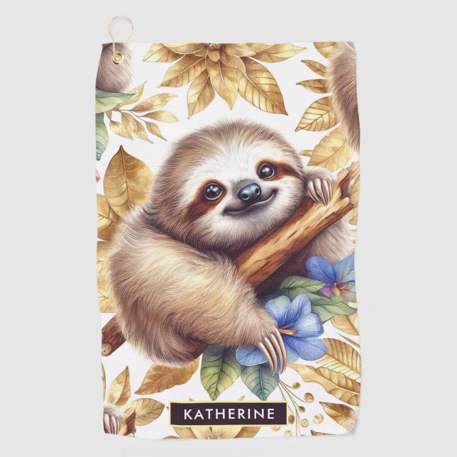 Vintage Cute Sloth Pattern Golf Towel (Front)