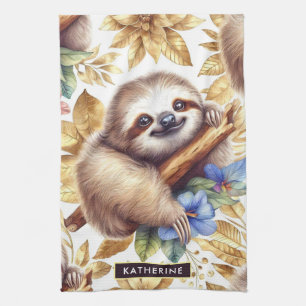 Vintage Cute Sloth Pattern Kitchen Towel