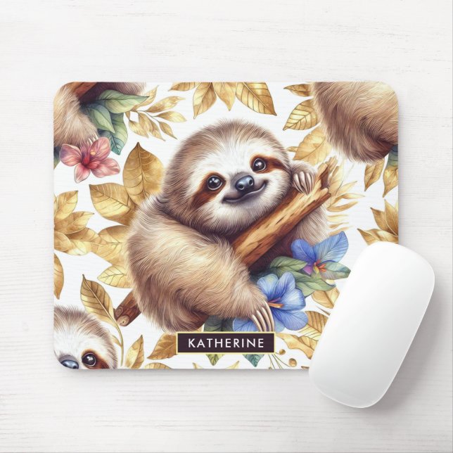 Vintage Cute Sloth Pattern Mouse Pad (With Mouse)