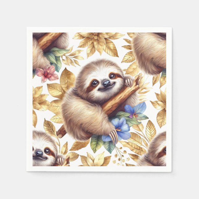Vintage Cute Sloth Pattern Napkins (Front)