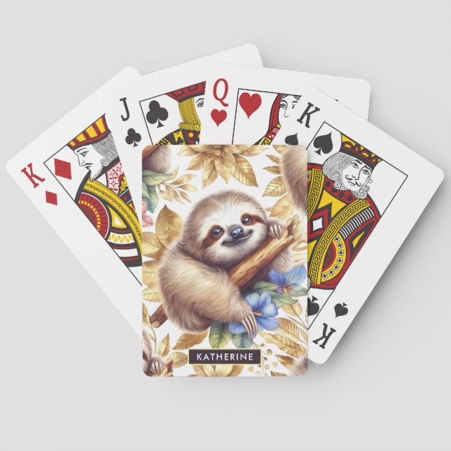 Vintage Cute Sloth Pattern Poker Cards (Back)