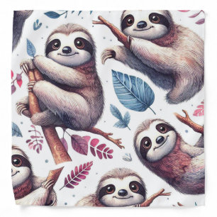 Vintage Cute Sloth Seamless Watercolor Bandana