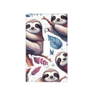 Vintage Cute Sloth Seamless Watercolor Light Switch Cover