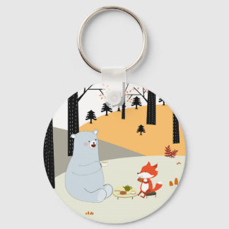 Vintage cute spring summer fox wolf and teddy bear keychain