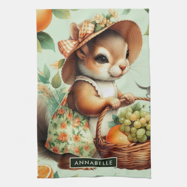 Vintage Cute Squirrel Painting Kitchen Towel (Vertical)