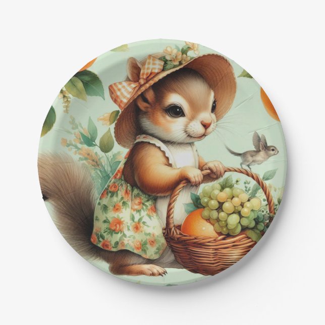 Vintage Cute Squirrel Painting Paper Plates (Front)
