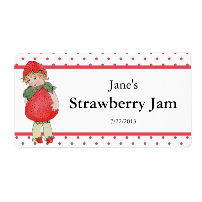 Vintage Cute Strawberry Jam Label (Front)