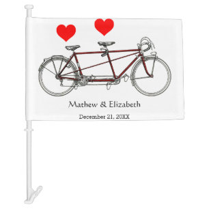 Vintage Cute Tandem Bicycle Custom Wedding Car Flag