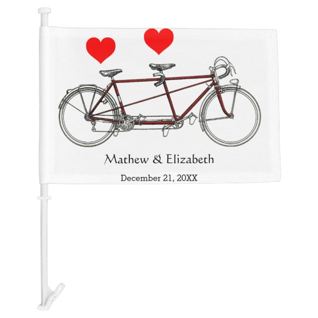Vintage Cute Tandem Bicycle Custom Wedding Car Flag (Front)