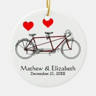 Vintage Cute Tandem Bicycle Custom Wedding Ceramic Ornament
