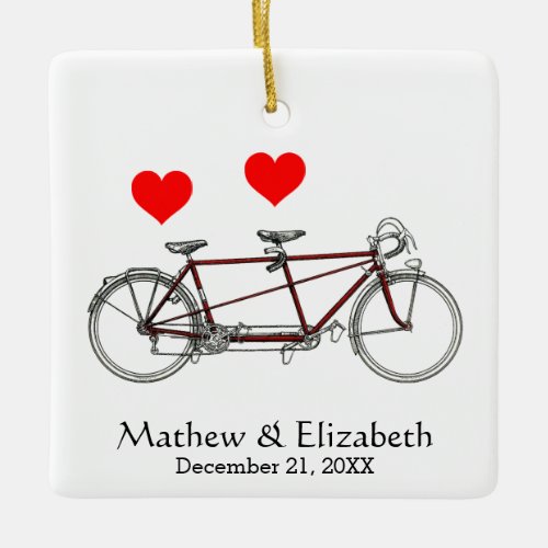 Vintage Cute Tandem Bicycle Custom Wedding Ceramic Ornament