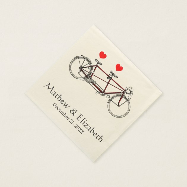 Vintage Cute Tandem Bicycle Custom Wedding Napkin