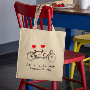 Vintage Cute Tandem Bicycle Custom Wedding Tote Bag