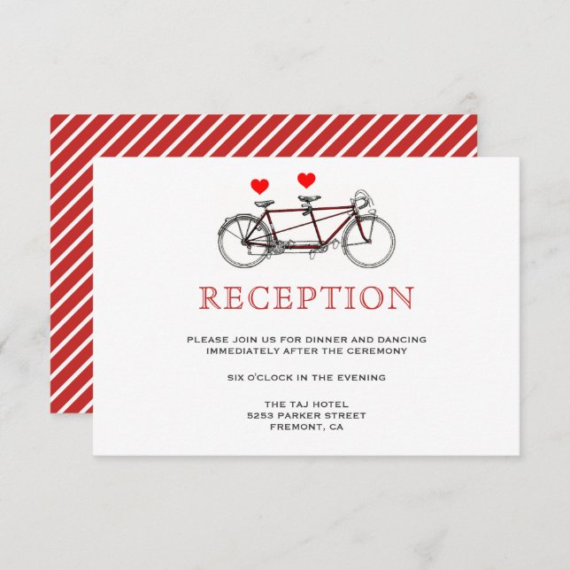 Vintage Cute Tandem Bicycle Reception Invitation (Front/Back)