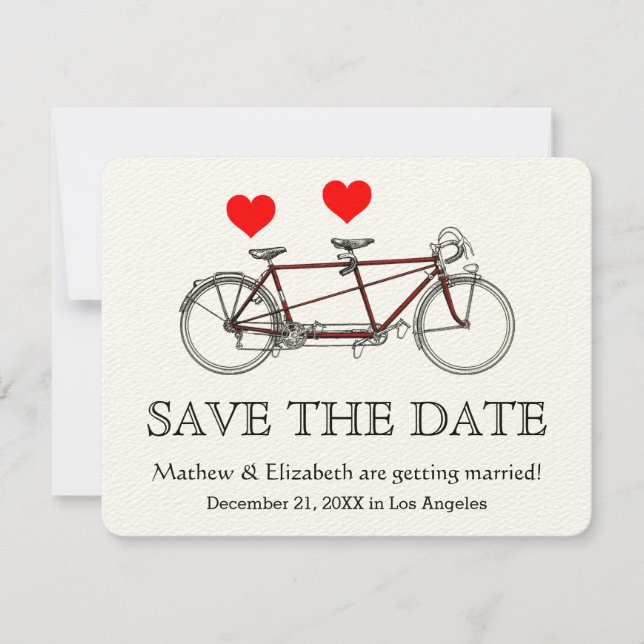 Vintage Cute Tandem Bicycle Wedding Save The Date (Front)