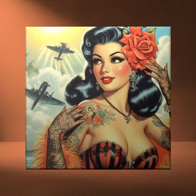 Vintage Cute Tattoo Girl Ceramic Tile (Creator Uploaded)