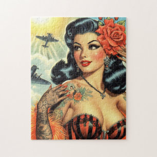Vintage Cute Tattoo Girl Jigsaw Puzzle