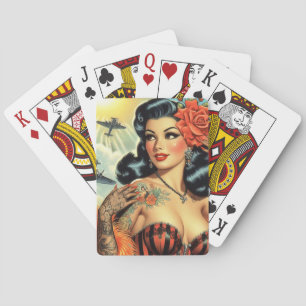 Vintage Cute Tattoo Girl Poker Cards
