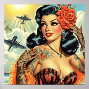 Vintage Cute Tattoo Girl Poster
