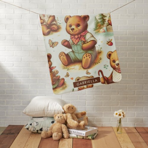 Vintage Cute Teddy Bear Pattern Baby Blanket