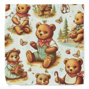 Vintage Cute Teddy Bear Pattern Bandana