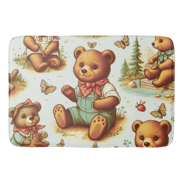 Vintage Cute Teddy Bear Pattern Bath Mat (Front)