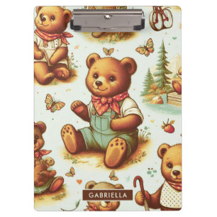 Vintage Cute Teddy Bear Pattern Clipboard