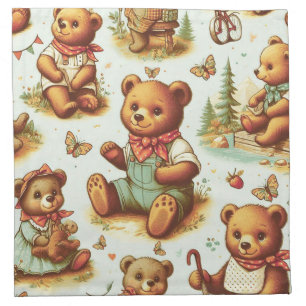 Vintage Cute Teddy Bear Pattern Cloth Napkin