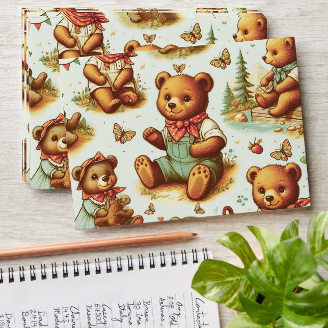 Vintage Cute Teddy Bear Pattern Envelope (Stacked)