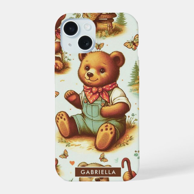 Vintage Cute Teddy Bear Pattern Iphone Case (Back)