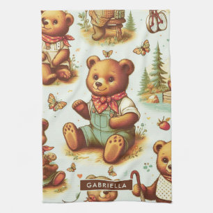 Vintage Cute Teddy Bear Pattern Kitchen Towel