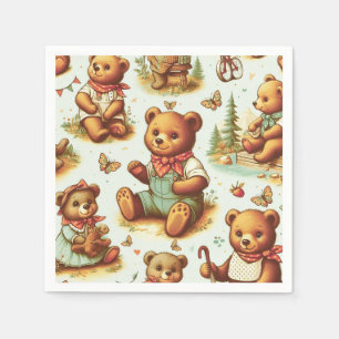 Vintage Cute Teddy Bear Pattern Napkins