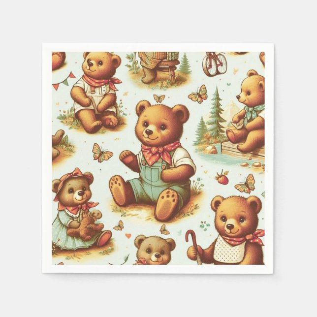 Vintage Cute Teddy Bear Pattern Napkins (Front)