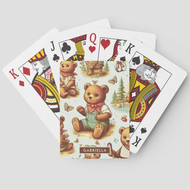 Vintage Cute Teddy Bear Pattern Poker Cards (Back)