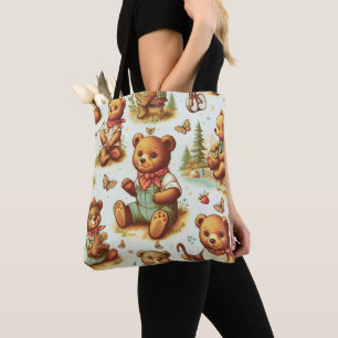 Vintage Cute Teddy Bear Pattern Tote Bag