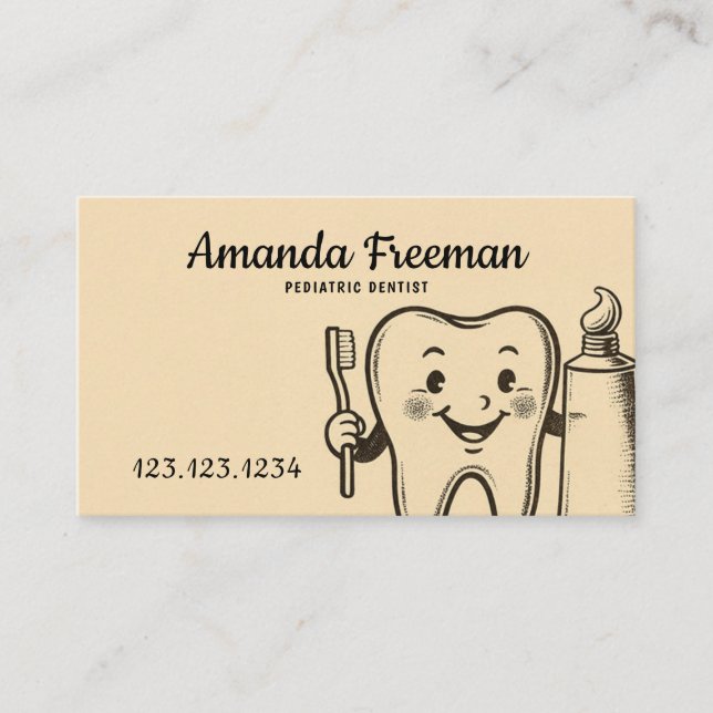 Vintage Cute Tooth Character Kids Dentist Appointment Card (Front)