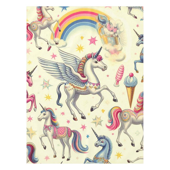 Vintage Cute Unicorn Pattern Tablecloth (Front)