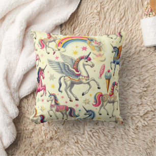 Vintage Cute Unicorn Pattern Throw Pillow