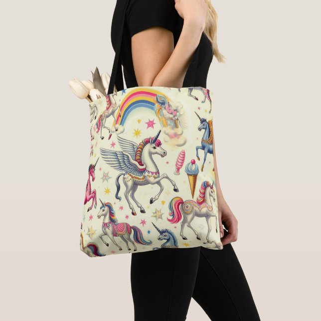Vintage Cute Unicorn Pattern Tote Bag (Close Up)