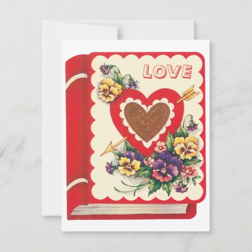 Vintage Cute Valentine Love Book Heart and Flowers Holiday Card