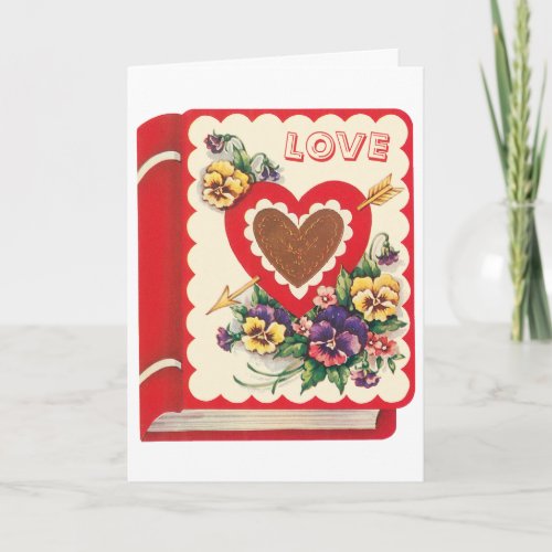 Vintage Cute Valentine Love Book Heart and Flowers Holiday Card