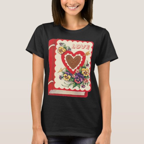 Vintage Cute Valentine Love Book Heart and Flowers T_Shirt